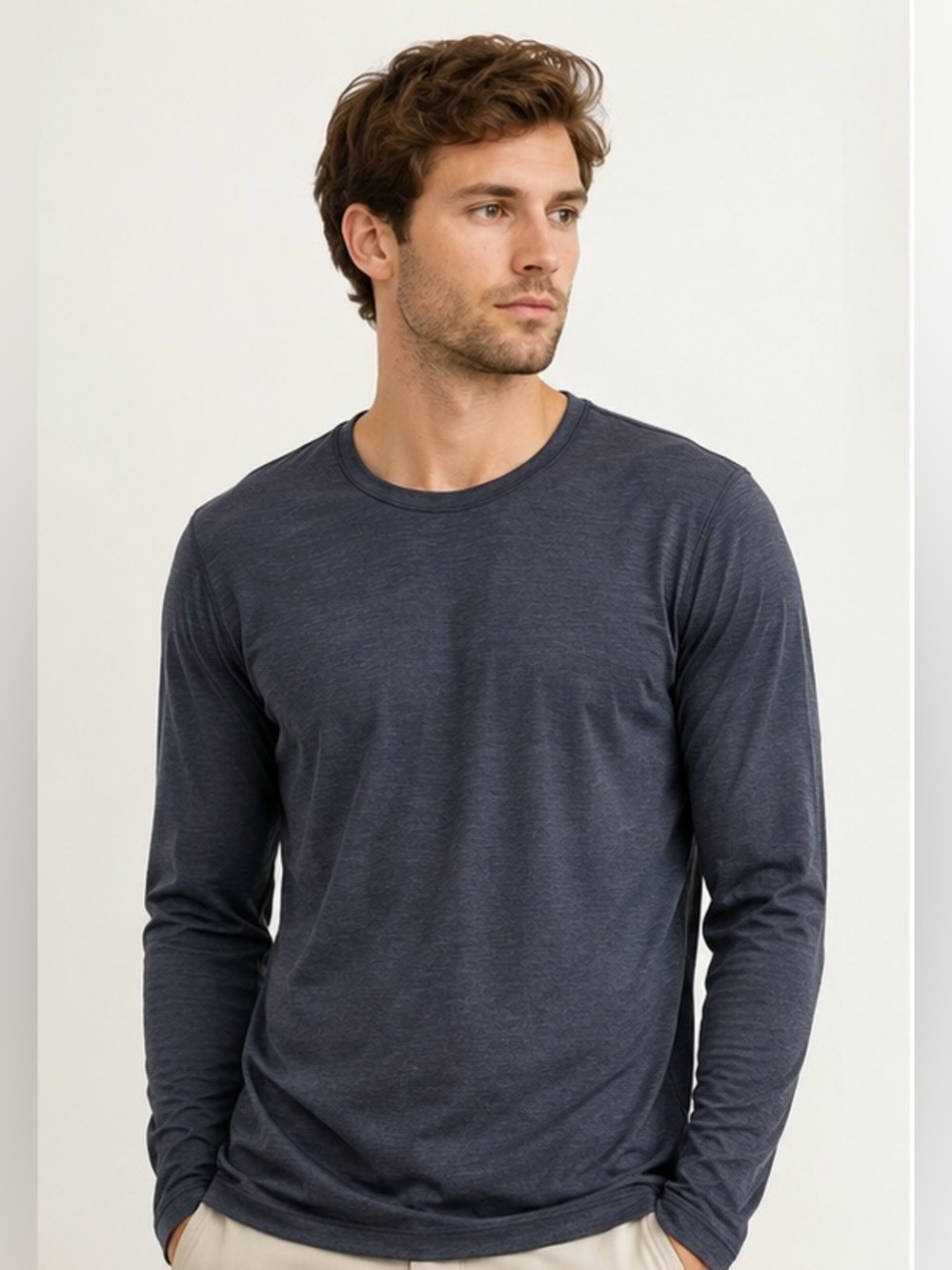 Lululemon Men’s Heathered Navy Long Sleeve Crew Neck Shirt Size Large Athletic